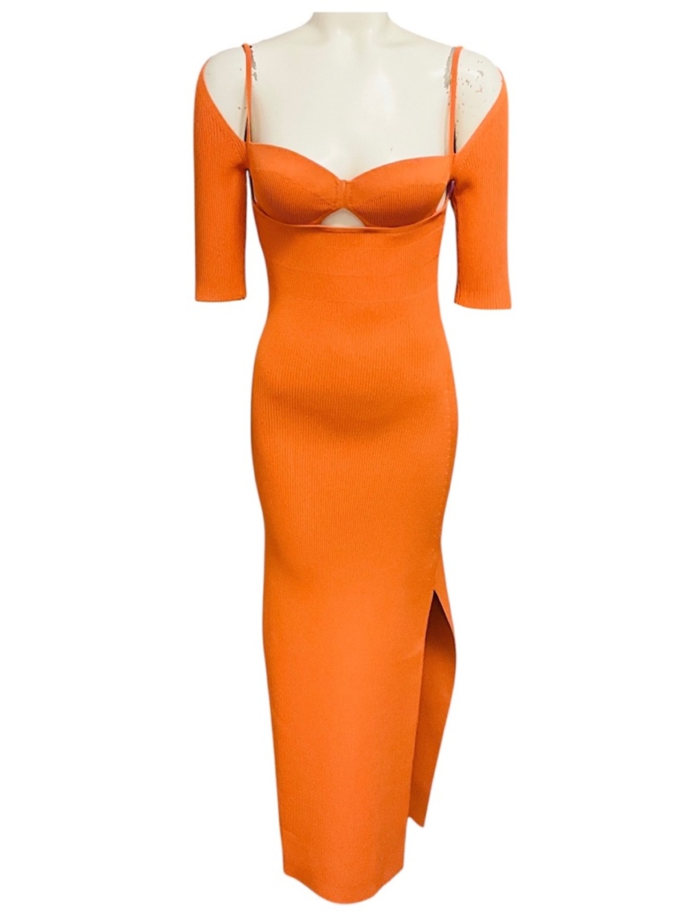 ALTUZARRA ORANGE MAREEN RIBBED KNIT MIDI DRESS